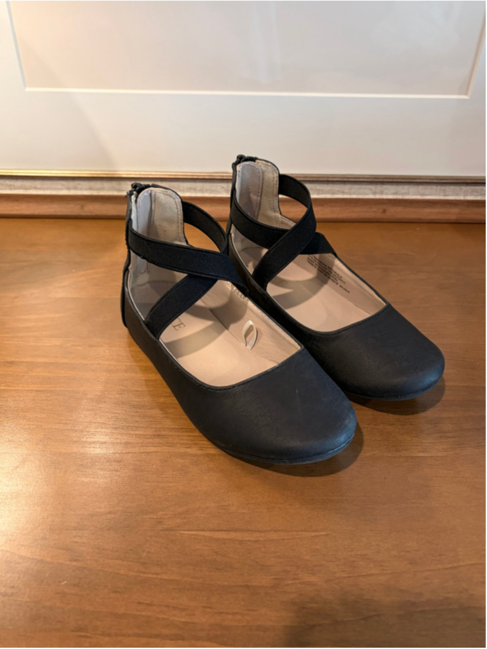 The Children's Place Girls Black Crisscross Ankle Strap Ballet Flats Size 11C
